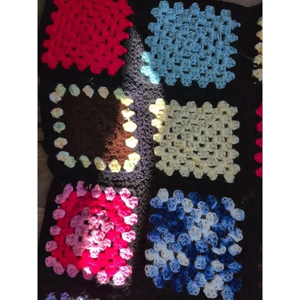 vintage granny square crochet AFGHAN throw blanket decor boho chic 44